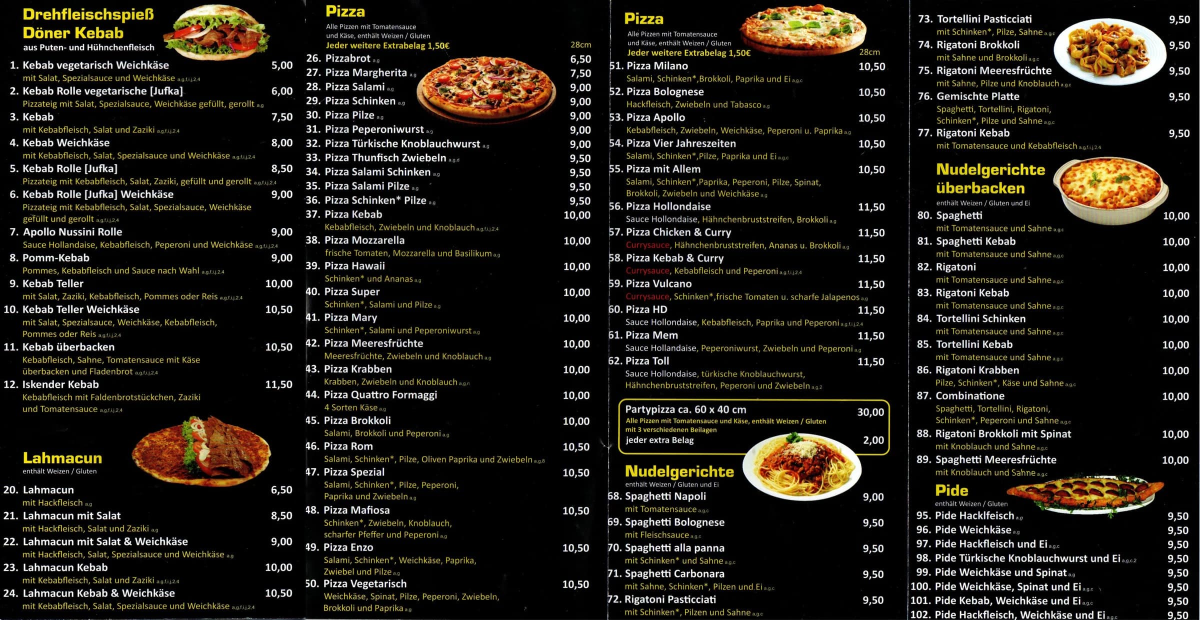 Rückseite — Döner Kebab, Lahmacun, Pizza, Nudelgerichte und Pide
